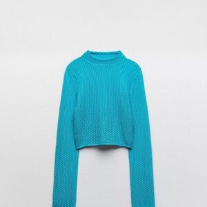 Turquoise Knitted Long Sleeve Top- Zara